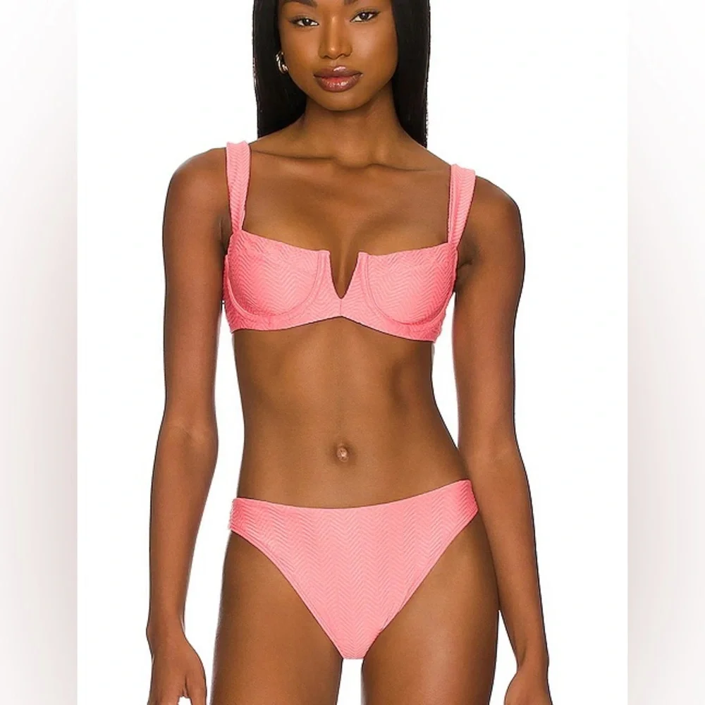 Monday Swimwear Coral Pink Textured Bikini Set